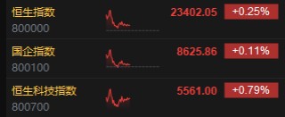 午评：港股恒指涨0.25% 恒生科指涨0.79% 农夫山泉绩后跌超8%